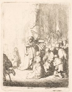 Obětování v chrámu (s andělem): malá deska od Rembrandt van Rijn