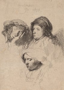 Tři hlavy žen, jedna spí, 1637. od Rembrandt van Rijn