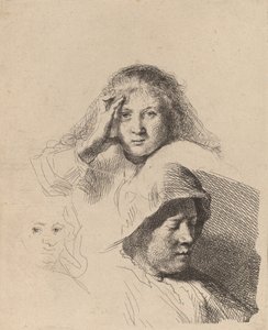 Tři hlavy žen, jedna lehce leptaná, c. 1637. od Rembrandt van Rijn