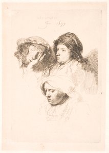 Tři hlavy žen, jedna spí od Rembrandt van Rijn