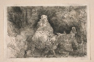 Útěk do Egypta – Svatá rodina přecházející potok od Rembrandt van Rijn