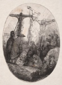 Ukřižování mezi dvěma zločinci (oválná deska) od Rembrandt van Rijn