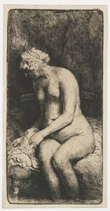 Žena si koupe nohy v potoce Žena si koupe nohy u potoka od Rembrandt van Rijn