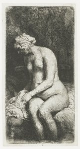 Žena si koupe nohy u potoka od Rembrandt van Rijn