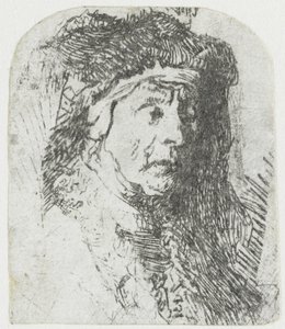 Žena v plášti zdobeném kožešinou Busta staré ženy v chlupatém plášti a těžké pokrývce hlavy od Rembrandt van Rijn
