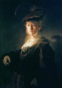 Mladá žena v maškarních šatech od Rembrandt van Rijn
