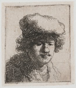 Autoportrét s baretem staženým dopředu od Rembrandt van Rijn