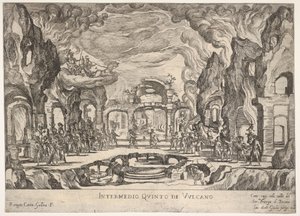 Pátá mezihra: Vulcan Intermedio quinto di Volcano, ze série Sedm meziher..., 1608. od Remigio Cantagallina