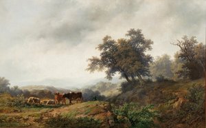 Otevřená krajina s krávami a pastevcem od Remigius Adrianus Haanen