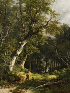 Zalesněná krajina se dvěma lovci od Remigius Adrianus Haanen