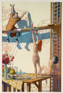 Klimt pracuje na nástěnné malbě Filozofie pro hlavní sál Vídeňské univerzity... (akvarel) od Remigius Geyling