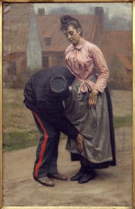 Celní prohlídka. Obraz Remy Cogghe (1854-1935), Olej na plátně