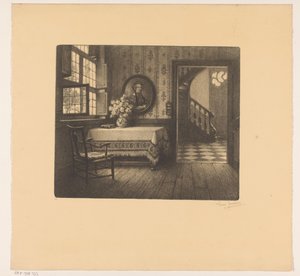 Interiér s portrétem, stolem a výhledem na chodbu od René Janssens (signed by artist)