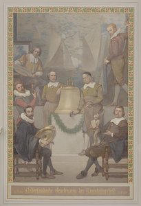 Malba ve Voorhalu od Georga Sturma z užitého umění (včetně výroby hodin) s nápisem: Holandští umělci 16. století 17. století od René den Engelsman