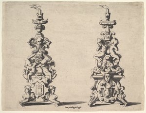 Dva designy svícnů, ca. 1550-60.