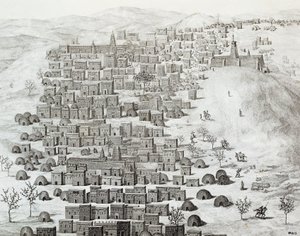Pohled na město Timbuktu, Mali, rytina z Cesty po střední Africe do Timbuctoo od Rene Caillie (1799-1838) mezi lety 1824 a 1828, Afrika od Rene Caillie