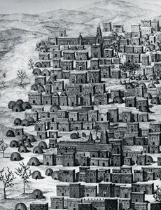 Pohled na město Timbuktu, Mali, rytina z Cesty přes střední Afriku do Timbuctoo, Rene Caillie (1799-1838) mezi lety 1824 a 1828, Afrika od Rene Caillie