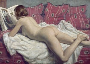 Akt na růžovém divanu, kolem roku 1925 (olej na plátně)