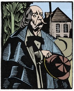 Portrét Gustava Flauberta (1821-1880). Dřevoryt Hermann-Paul (Hermann Paul) (1874-1940) pro knihu Louise Bertranda „Flaubert a Paris or Le Mort Vivant“. od Rene George Hermann Paul
