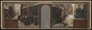 Skica kanceláře prefekta na pařížské radnici: Bombardování Mont Sainte-Geneviève. Příděly pro obyvatelstvo od Rene Joseph Gilbert