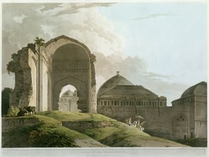 Ruiny paláce v Madurai, vyryté Thomasem a Williamem (1769-1837) Daniell, publikoval 1798 (barevně lito)