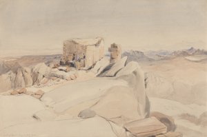 Summit of Mount Sinai nebo Jebel Musa, 1840 (wc, grafit a barva těla na béžovém tkaném papíře)