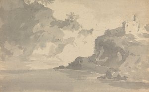 Skica s hradem na vrcholu hory od Rev. William Gilpin