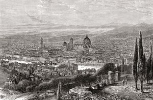 Pohled na Florencii v Toskánsku (Itálie) z terasy kostela San Miniato na konci 19. století. Z knihy Italian Pictures by Rev. Samuel Manning, vydané kolem roku 1890. od Reverend Samuel Manning