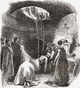Raně křesťanský pohřeb v katakombách v Římě, Itálie. Z knihy Italian Pictures od Rev. Samuela Manninga, vydané kolem roku 1890. od Reverend Samuel Manning