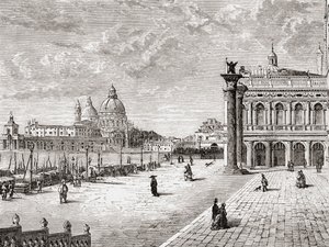Piazza San Marco neboli náměstí svatého Marka,Benátky, Itálie, konec 19. století. Z knihy Italian Pictures od Rev. Samuela Manninga, vydané kolem roku 1890.