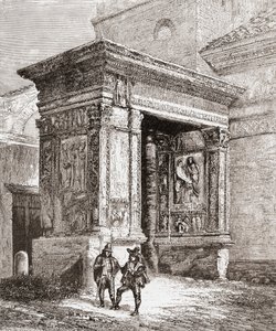 Arcus Argentariorum v západní stěně kostela San Giorgio al Velabro, Řím, Itálie, konec 19. století. Z knihy Italian Pictures by Rev. Samuel Manning, vydané kolem roku 1890. od Reverend Samuel Manning