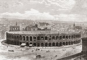 Veronská aréna, Piazza Bra, Verona, Itálie, konec 19. století. Z knihy Italian Pictures by Rev. Samuel Manning, vydané kolem roku 1890. od Reverend Samuel Manning