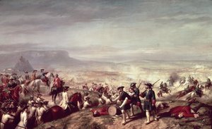 Bitva u Almansy mezi vojsky Filipa V. (1683-1746) a vojsky arcivévody Karla Rakouského v roce 1707 (olej na plátně) od Ricardo Balaca y Canseco