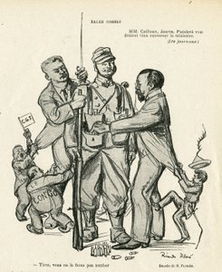 Ilustrace Ricarda Florese (1878-1918) v Le Rire, 21/06/13 - Prodej dětí - Armee, vojenská služba, socialismus - Jaures Jean, Caillaux Joseph (1863-1944), Painleve Paul (1863-1933) od Ricardo Flores