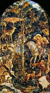 The Vision of St Eustache (tužka, akvarel a zlato na papíře)