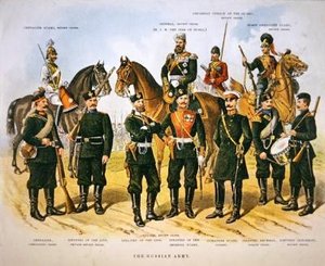 Ruská armáda, cca 1890 (barevná litografie)