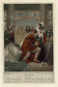 Ilustrace pro Shakespearův Macbeth, dějství III, scéna 4 (barevná rytina)