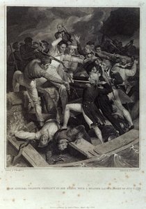 Konflikt kontradmirála Nelsona v jeho člunu se španělským startem, noc 3. července 1797, vyryto A. Smithem, vydal Cadell & Davies, květen 1809 (rytina)