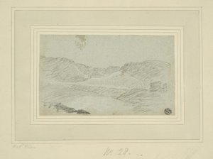 Kopcovitá krajina (uhl na modrém položeném papíře, položený na krémově položený papír (2 vrstvy)) od Richard (attr.to) Wilson