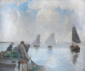 Shrimpers on the Lower Scheldt (olej na plátně) od Richard Baseleer
