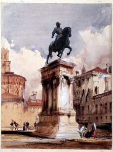 Jezdecká socha Colleoni de Verrocchio v Benátkách, náměstí kostela San Giovanni a Paolo. Akvarel od Richarda Parkese Boningtona (1801-1828) Paříž 19. století, muzeum Louvre