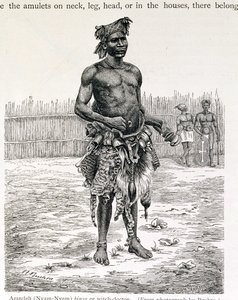 Azandeh (Nyam-Nyam) Binsa nebo čarodějnice, rytý Jahrmargt, z 