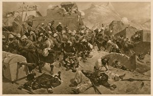 92nd Highlanders a 2. Gurkhas zaútočí na Gundi Mulla Sahibdad během bitvy o Kandahár, Afghánistán, druhá anglo-afghánská válka