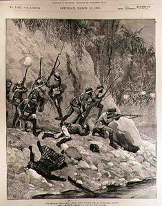 The Burmah Expedition: Fight with Dacoits, 12. ledna, poblíž Shoay Green, z The Illustrated London News, 13. března 1886 od Richard Caton II Woodville