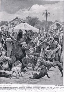 Medvědí návnady v saských dobách, z „Hutchisonova příběhu britského národa“, kolem roku 1920