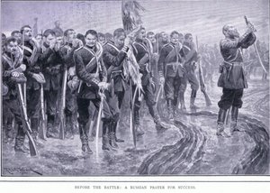 Před bitvou: Ruská modlitba za úspěch, ilustrace z Cassells Historie rusko-japonské války Vol 1, kolem roku 1900