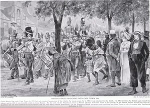 Britské síly pochodující do Kapského Města, ilustrace z „Hutchinsonova příběhu britského národa“ od Richard Caton Woodville