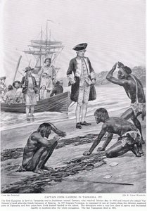 Přistání kapitána Cooka v Tasmánii, 1777, ilustrace z 