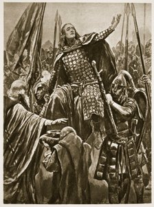Povýšení Edwarda staršího při jeho korunovaci v Kingston-on-Thames, Whitsunday, z „The Illustrated London News“, 1902 od Richard Caton Woodville