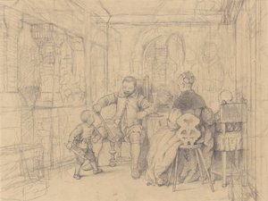 Lekce šermu, cca 1847-49 (grafit na tkaném papíře) od Richard Caton Woodville